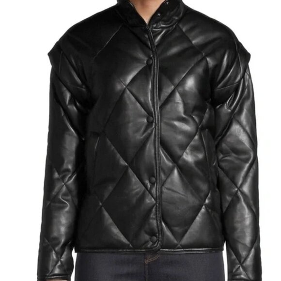 Apparis Quilted Faux Leather Black Jacket - Picture 3 of 12
